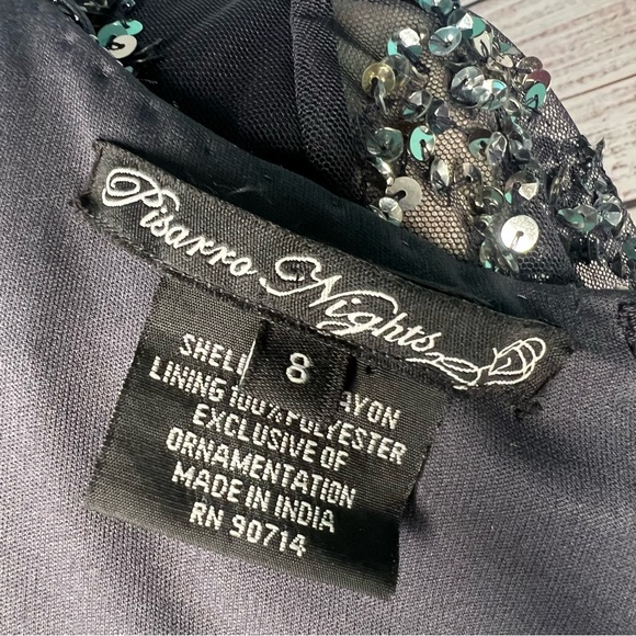 Pisarro Nights Beaded Mesh Column Gown Size 8 Slate Gray Beaded‎ Sequins NWT - Picture 16 of 17